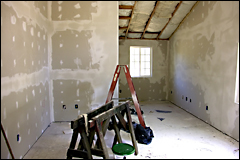 Exposed drywall in new construction