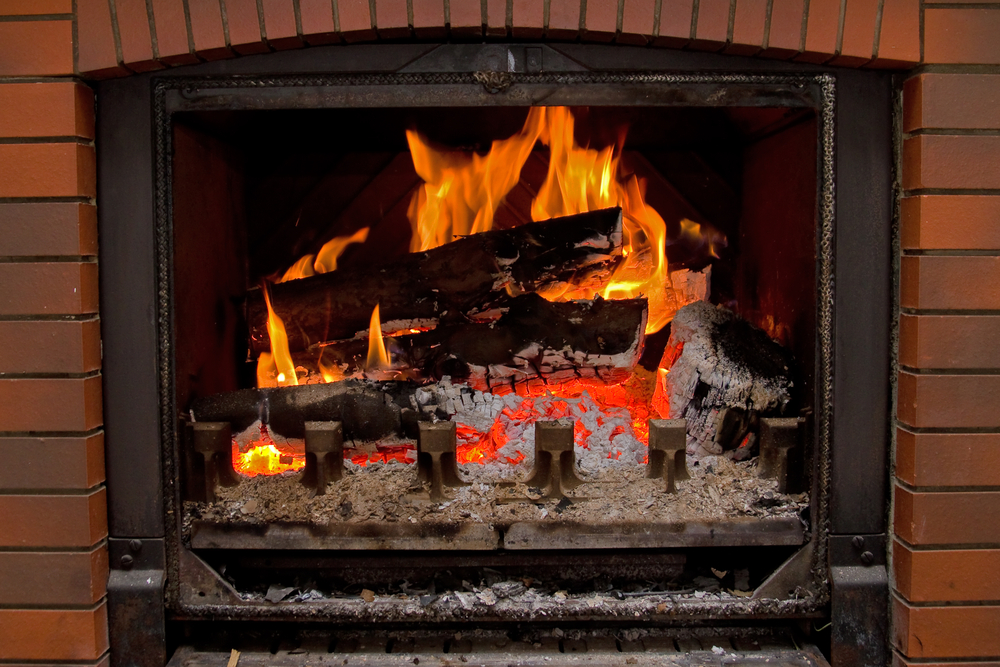 Fireplace with burning logs